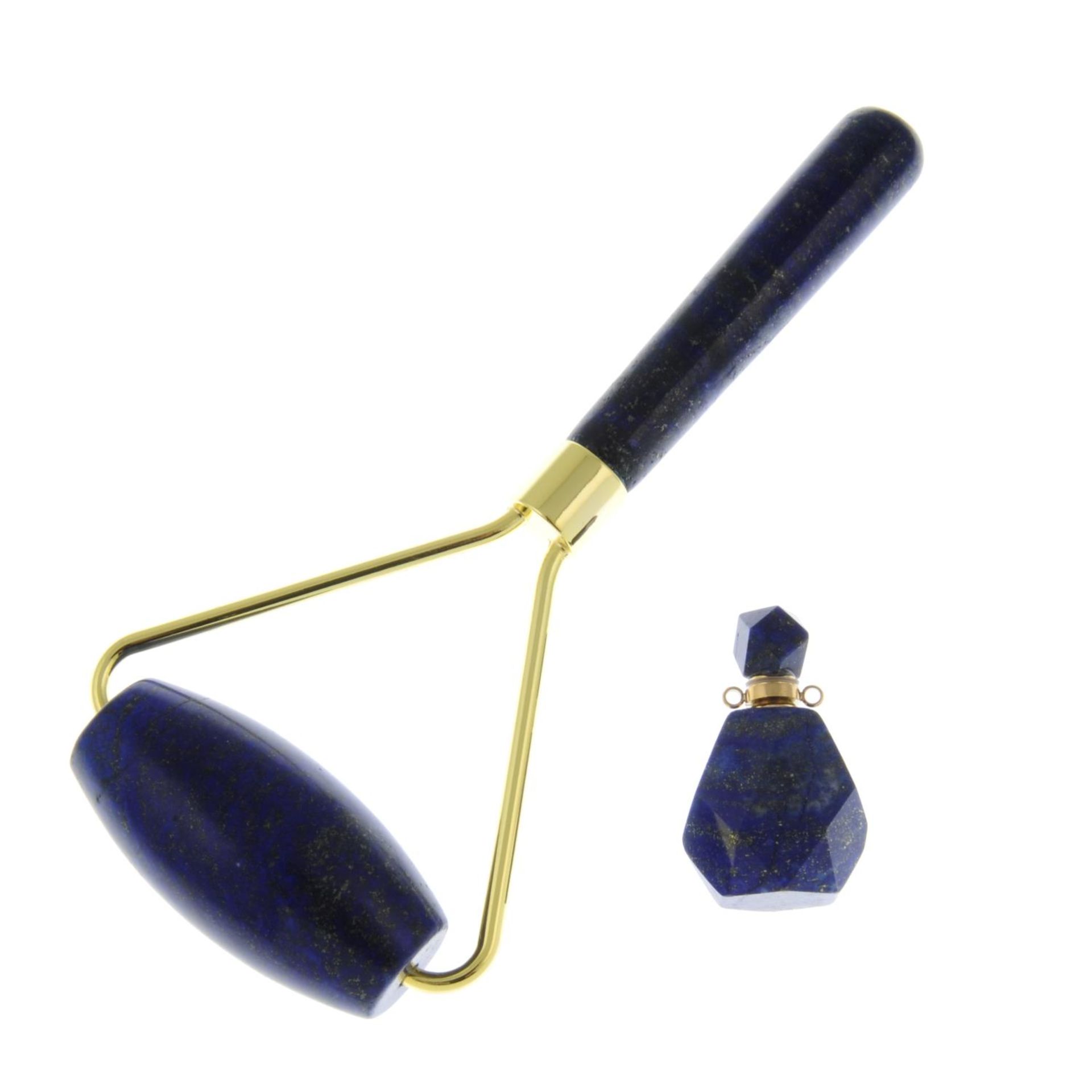 A lapis lazuli scent bottle pendant and face roller.Length of scent bottle 3.5cms. - Image 2 of 2