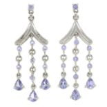 A pair of 9ct gold tanzanite and cubic zirconia drop earrings.Hallmarks for London.