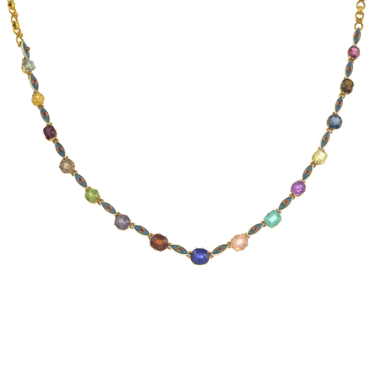 A late Victorian 15ct gold multi-gem and enamel necklace, - Image 2 of 7