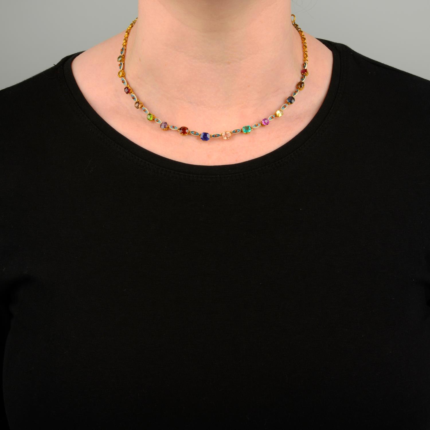 A late Victorian 15ct gold multi-gem and enamel necklace, - Image 3 of 7