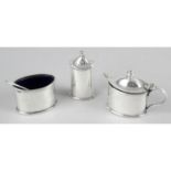 A 1930's matched silver three piece condiment set,