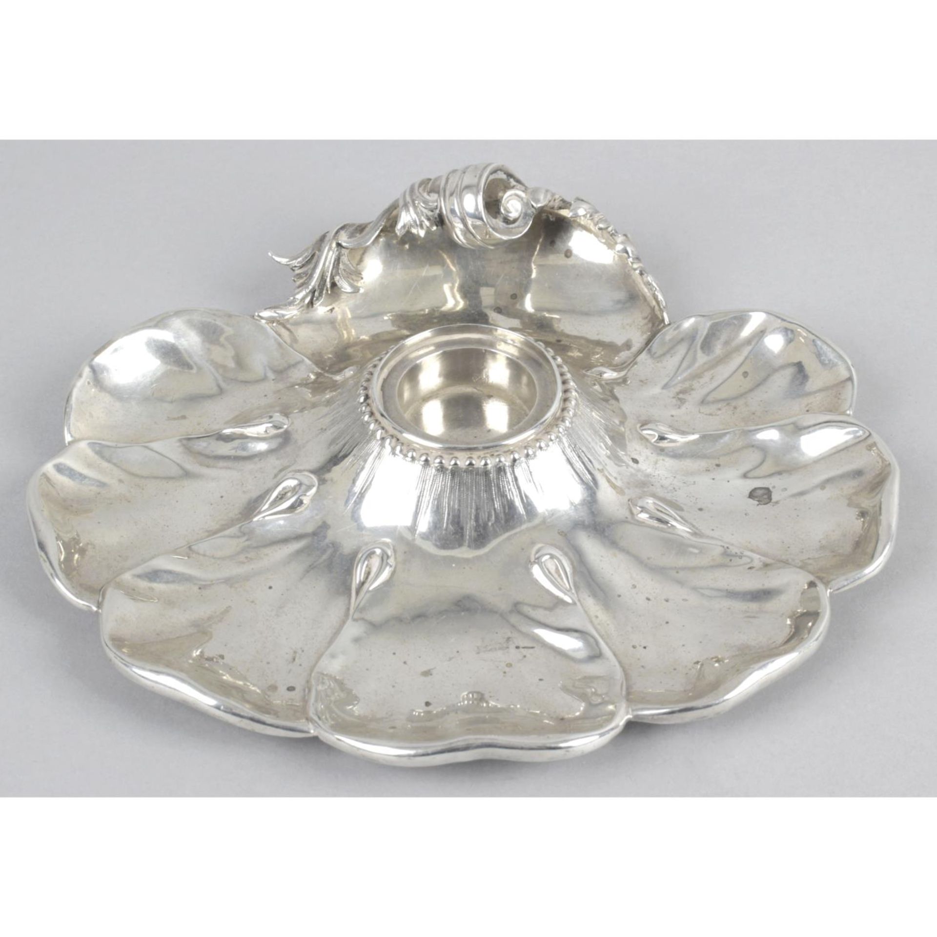 An early Victorian silver inkwell stand,