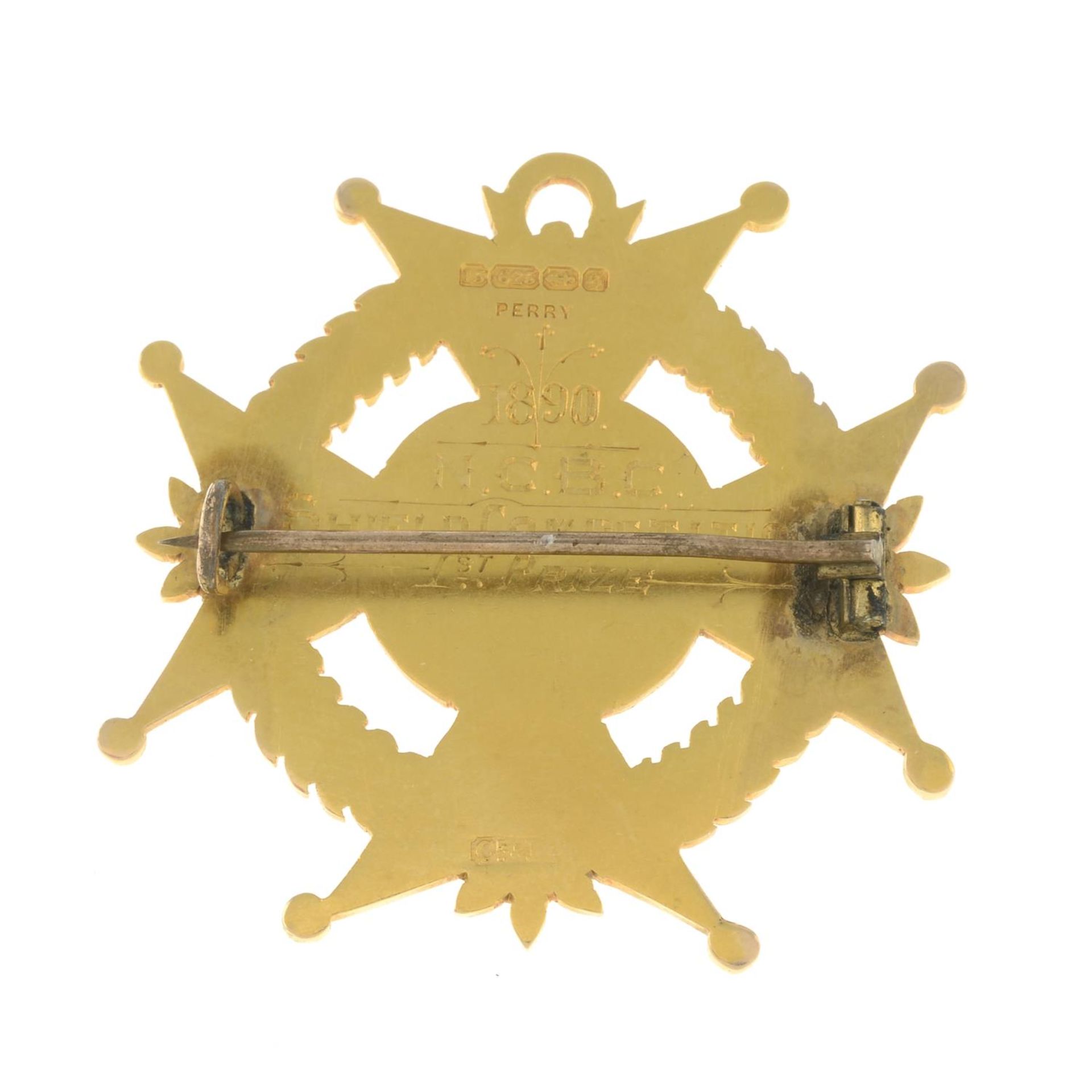 A late Victorian 15ct gold pin badge, - Image 2 of 2