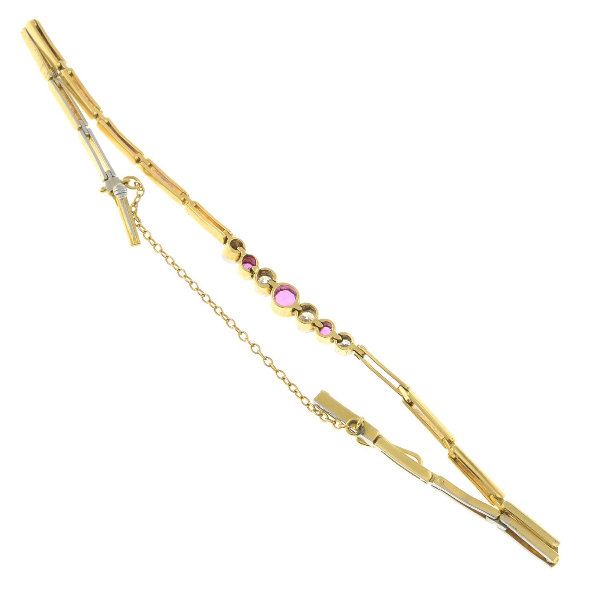 An 18ct gold pink sapphire and diamond bracelet.Estimated total diamond weight 0.20ct, - Image 2 of 2