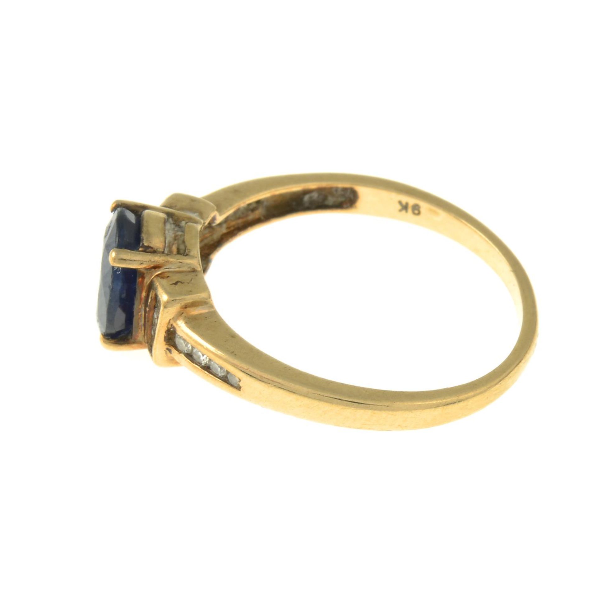 A 9ct gold sapphire and diamond ring.Estimated total diamond weight 0.20ct.Hallmarks for - Image 2 of 3