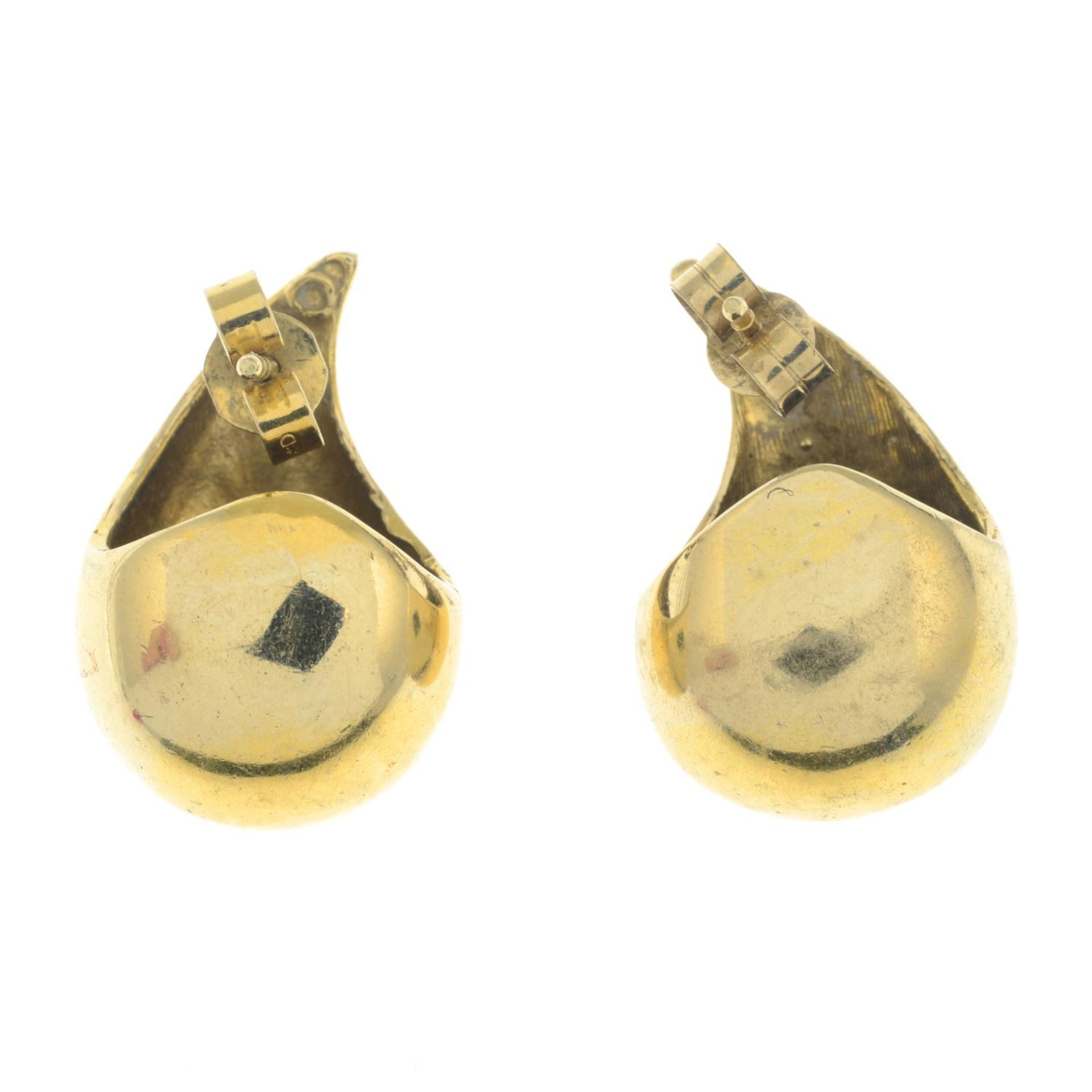 A pair of earrings, each with tear-drop outline.Stamped 375. - Image 2 of 2