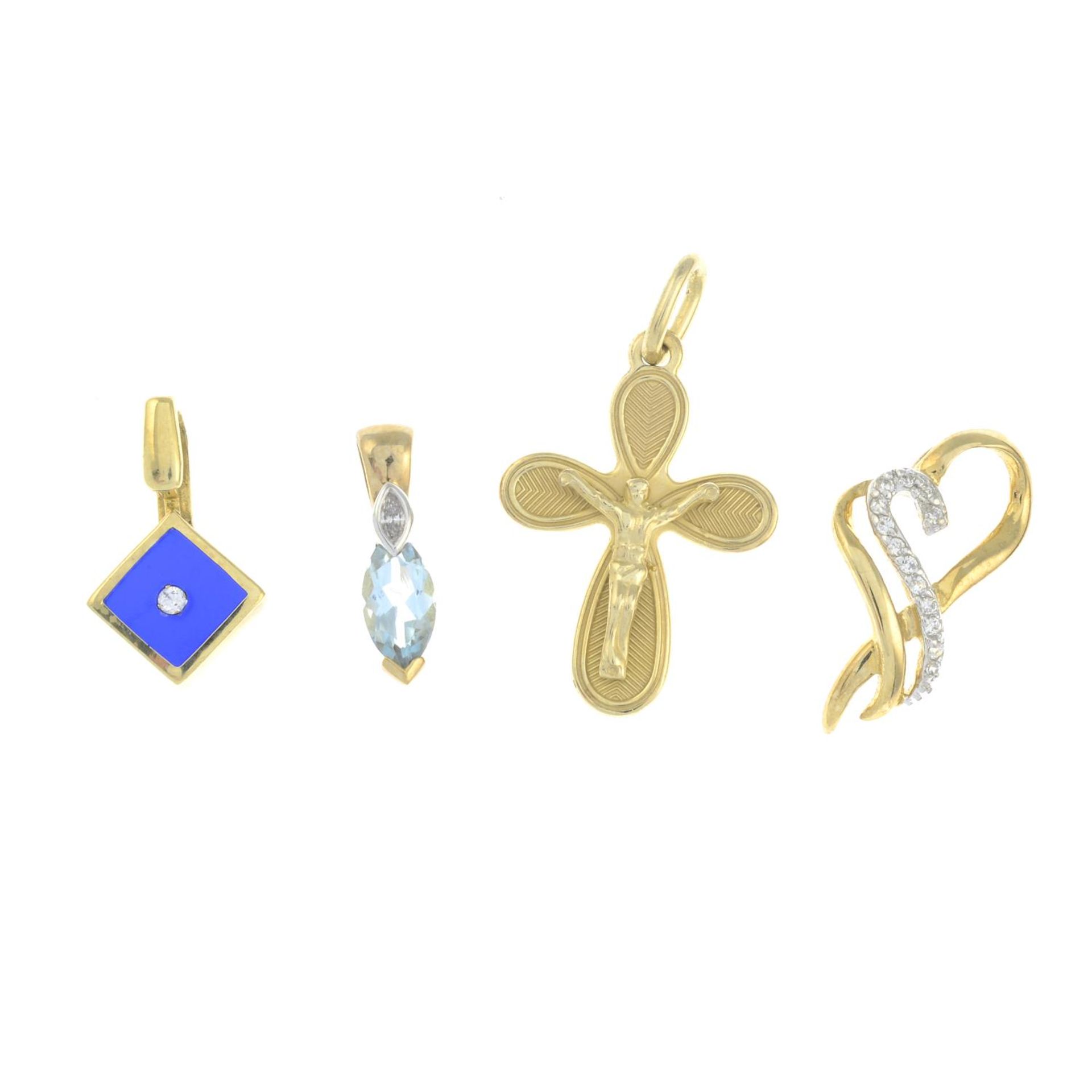 Two 9ct gold diamond and blue topaz pendants, - Image 2 of 3