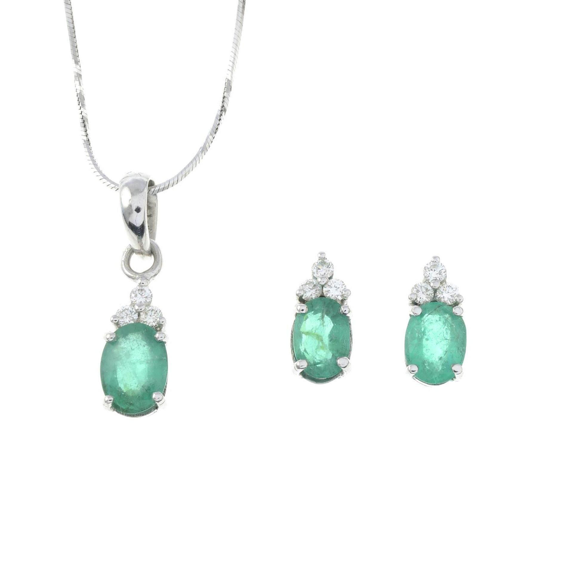 18ct gold diamond and emerald pendant,