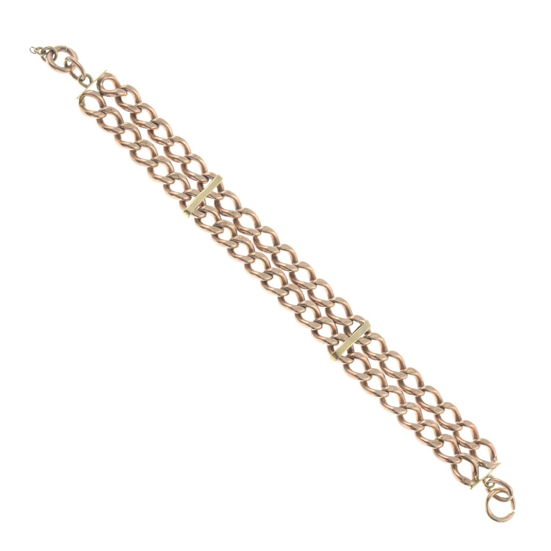 An early 20th century double-row curb-link chain bracelet.Clasp deficient.Stamped 375, - Image 3 of 3