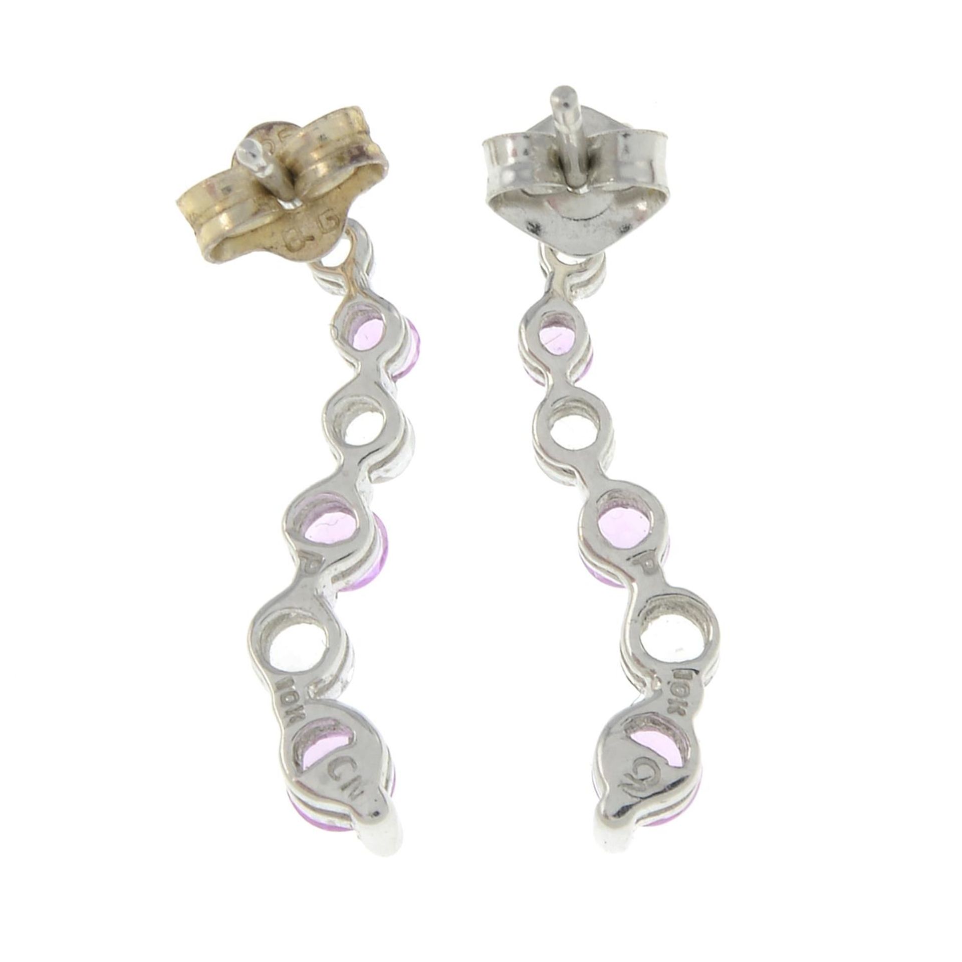 A pair of pink and white sapphire earrings, - Image 2 of 2