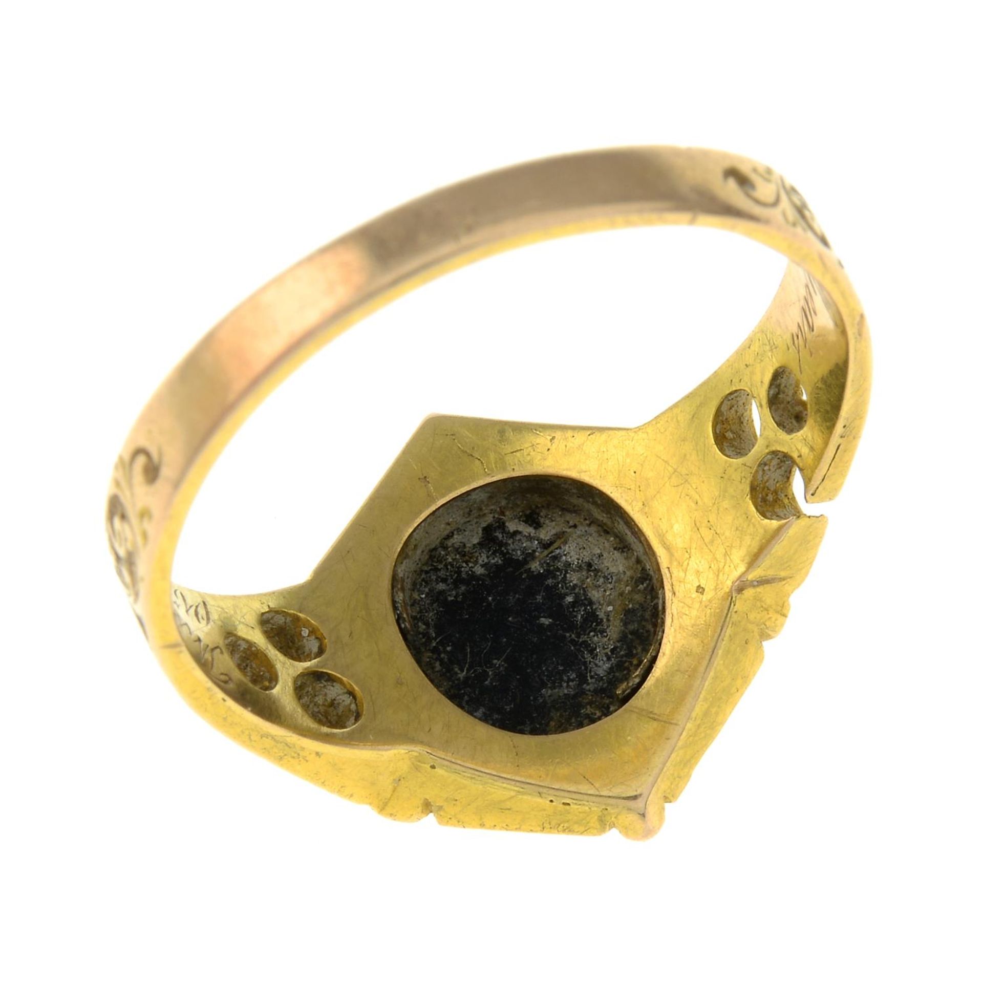 A mid Victorian 15ct gold sardonyx and enamel signet ring.Hallmarks for Birmingham, - Image 3 of 3