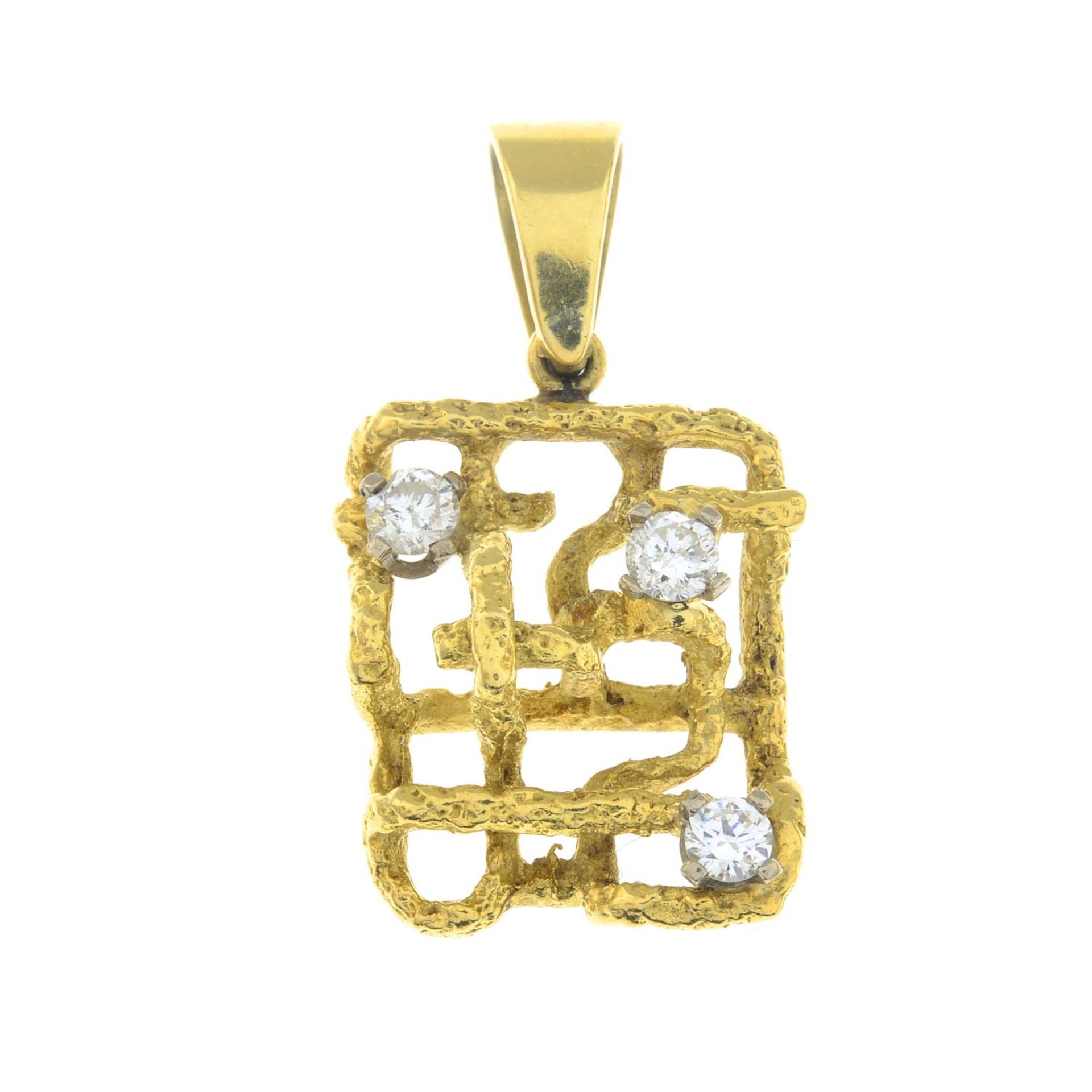 A 1970s 18ct gold brilliant-cut diamond pendant.Estimated total diamond weight 0.30ct,