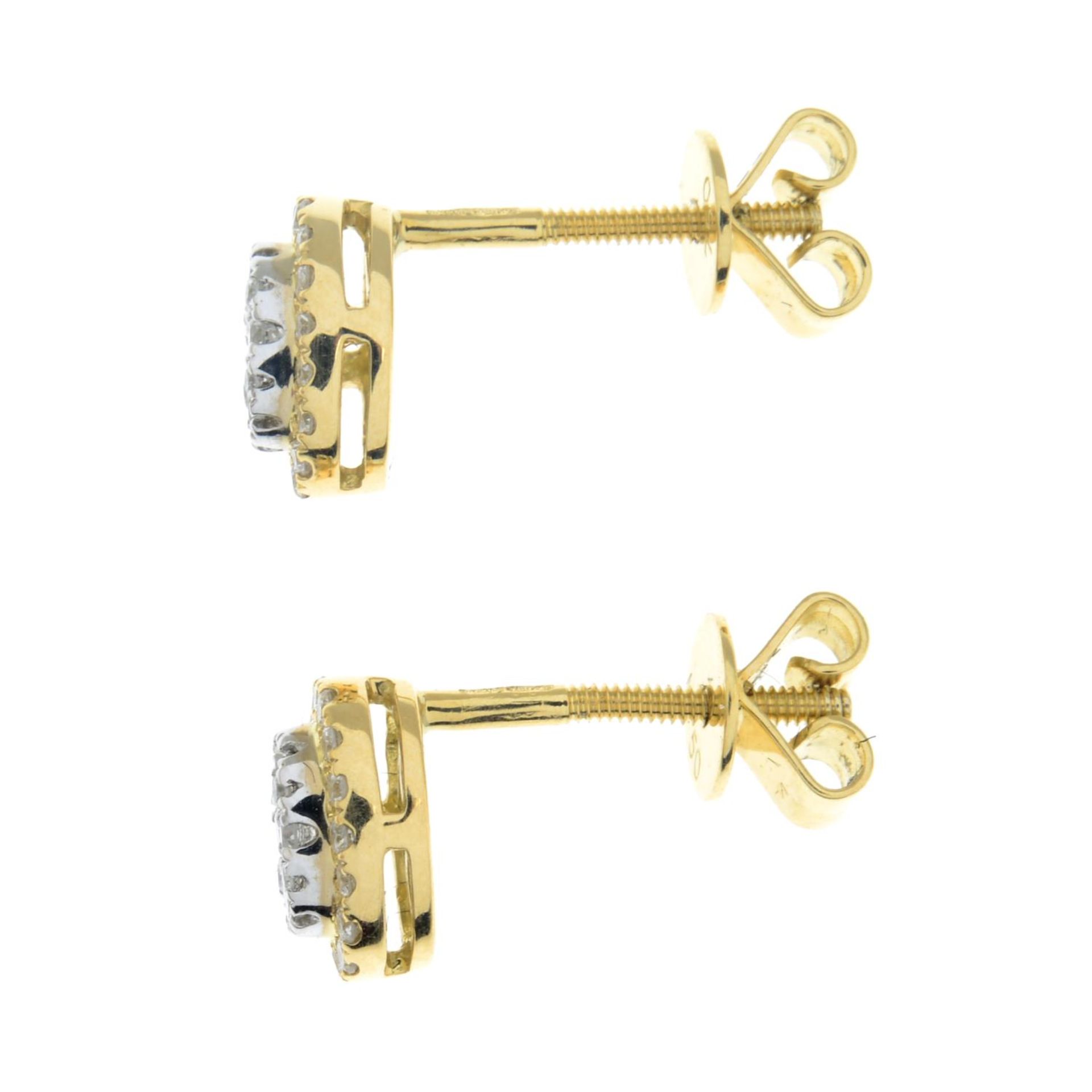 A pair of 18ct gold diamond cluster earrings.Total diamond weight 0.29ct. - Image 3 of 3