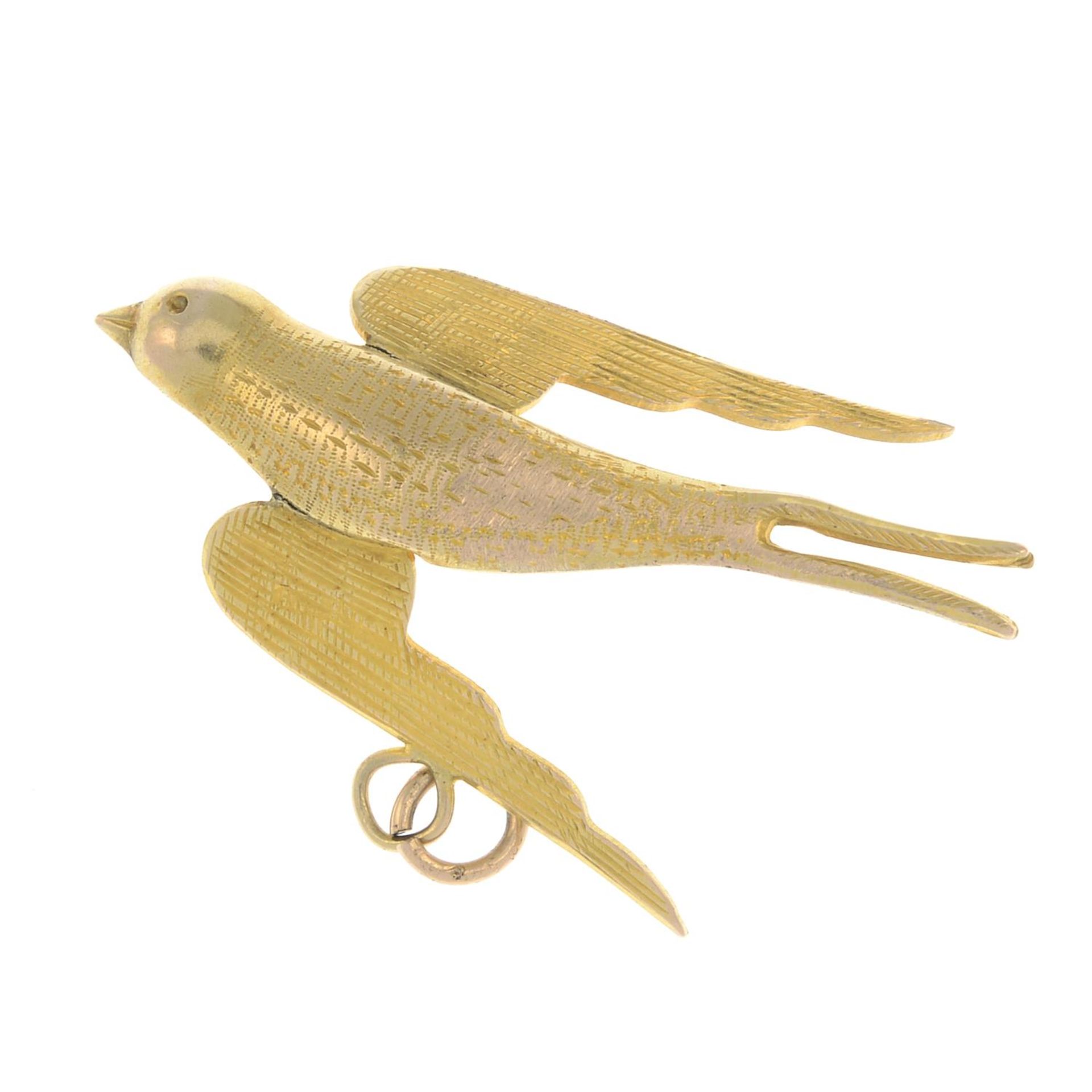 A late Victorian 9ct gold swallow pendant.Hallmarks for Birmingham, 1896.Length 3.2cms.