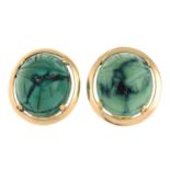 A pair of dyed howlite scarab clip earrings.Foreign marks.Length 2cms.