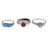 A selection of enamel and gem-set rings.