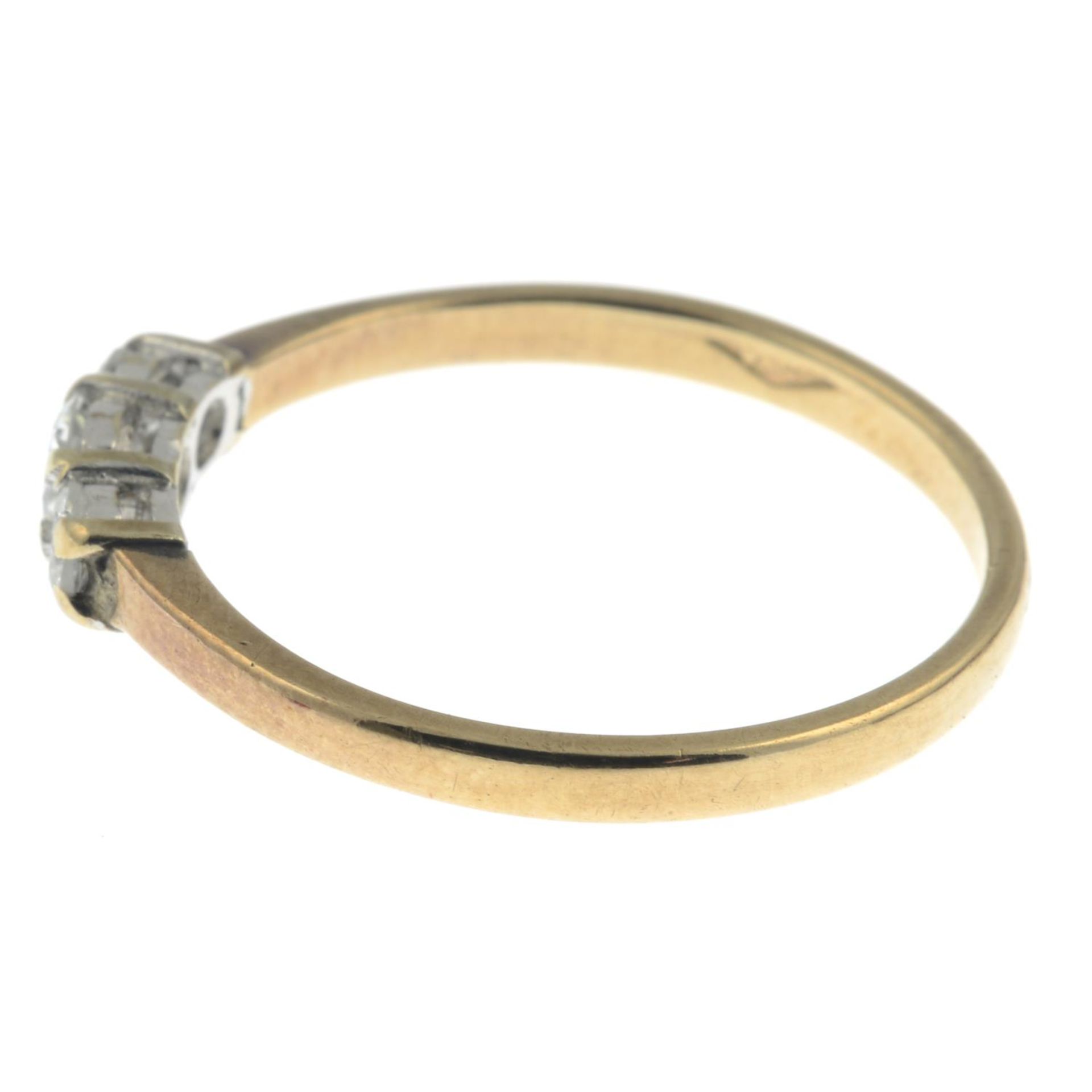 A 9ct gold brilliant-cut diamond three-stone ring.Estimated total diamond weight 0.29cts.Hallmarks - Image 2 of 3