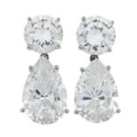 A pair of cubic zirconia drop earrings.Length 2.2cms.