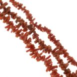 Three stem coral necklaces.Coral is untested.Lengths of necklaces 44, 46 and 71cms.