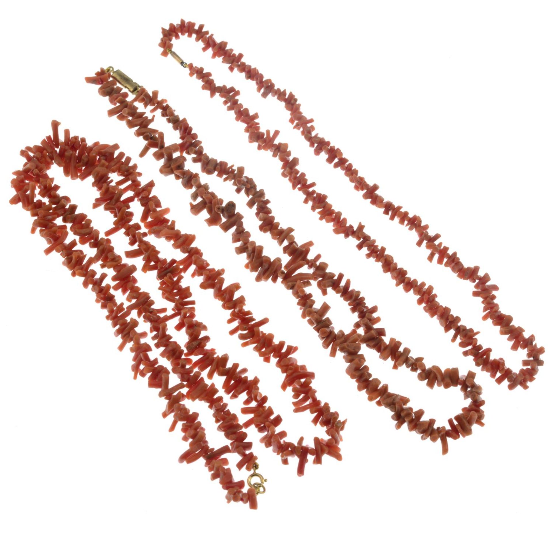 Three stem coral necklaces.Coral is untested.Lengths of necklaces 44, 46 and 71cms. - Image 2 of 2