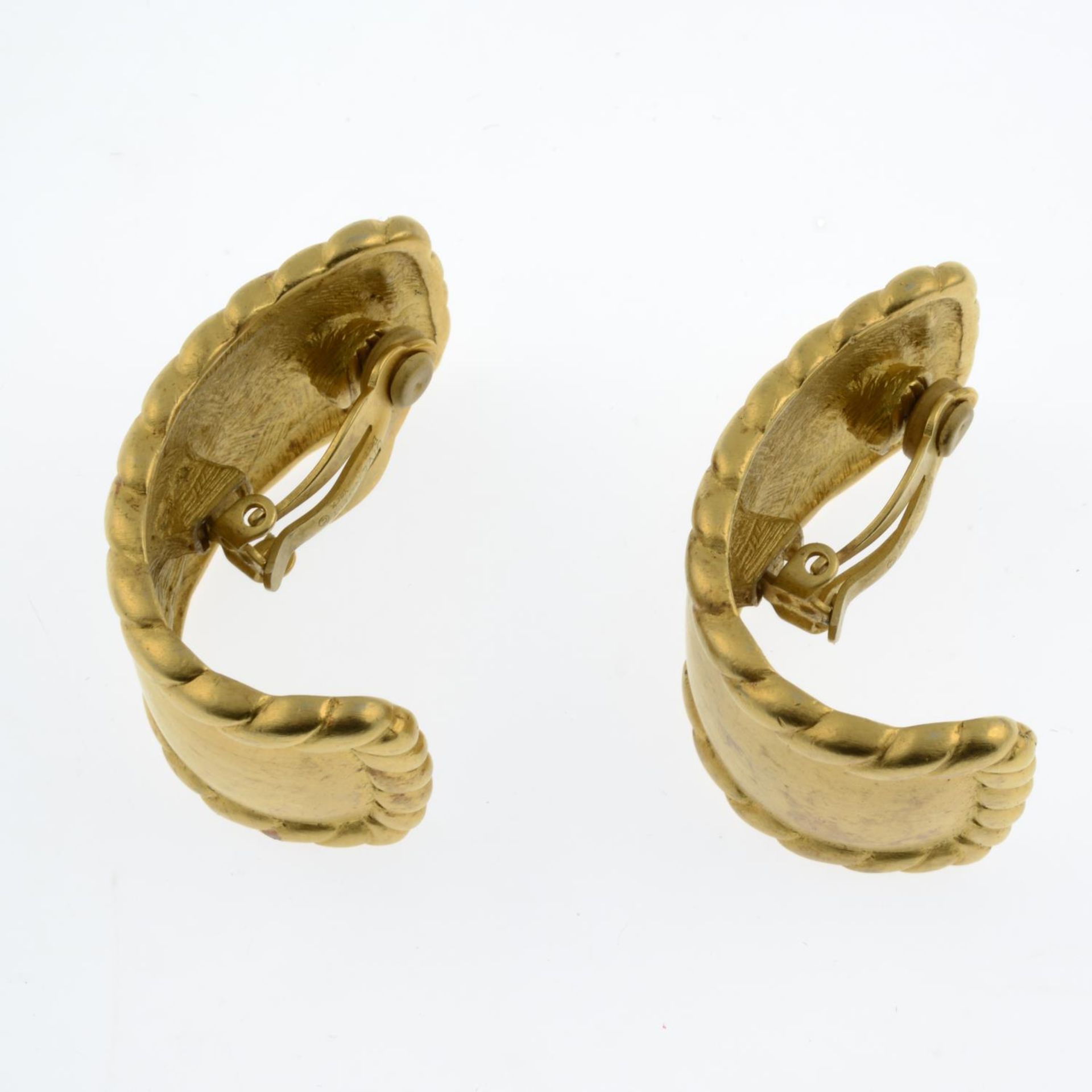 A pair of large clip-on earrings with rope textured edging, - Image 2 of 3