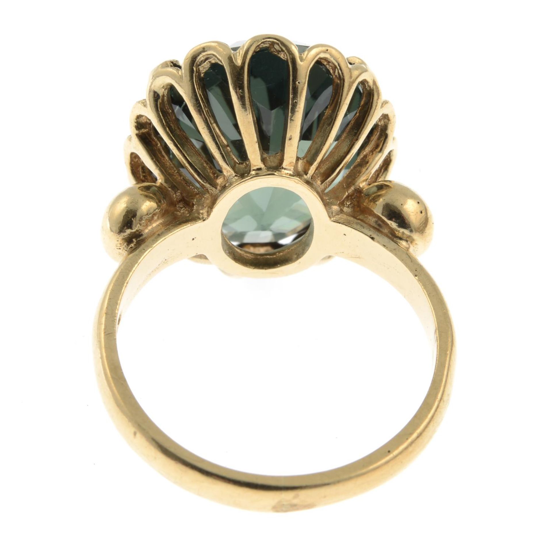 A 9ct gold green paste single-stone ring.Hallmarks for Birmingham, 1970.Ring size M. - Image 2 of 3