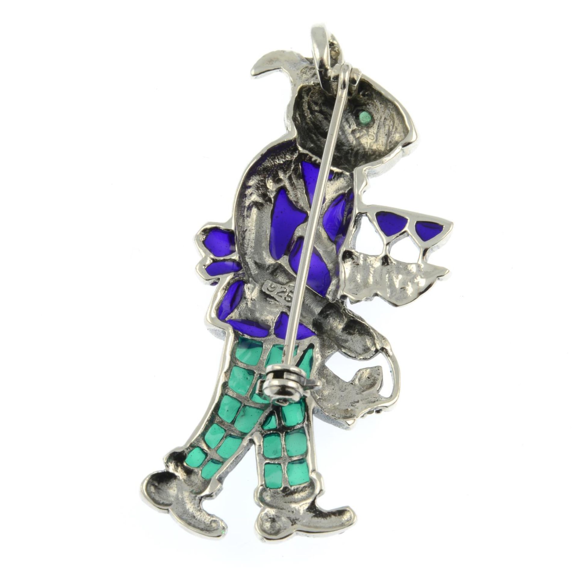 An emerald and marcasite plique-a-jour brooch of a hare serving drinks.May also be worn as a - Image 2 of 2