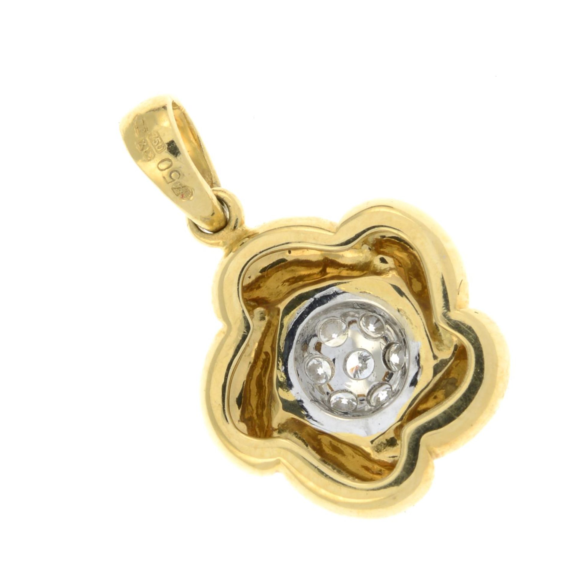 An 18ct gold brilliant-cut diamond cluster pendant.Estimated total diamond weight 0.14cts.Hallmarks - Image 2 of 2