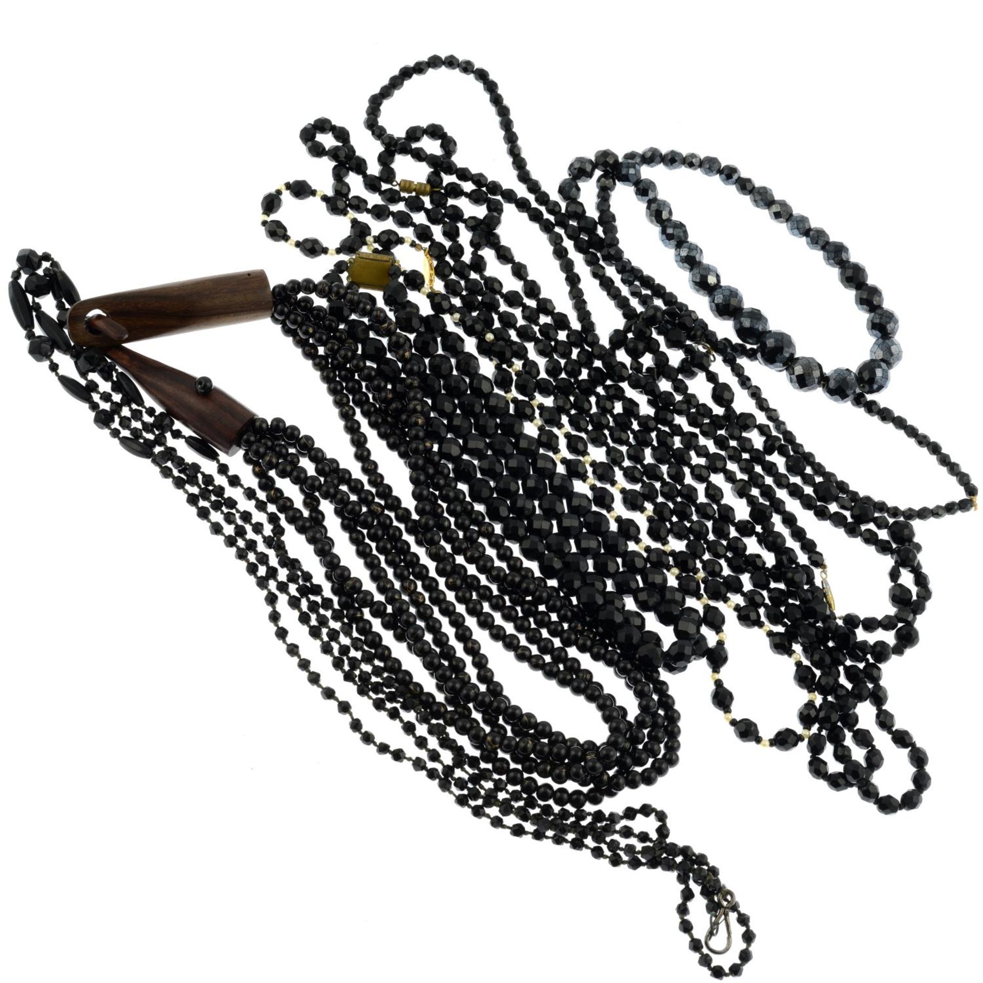 A selection of black glass bead necklaces, - Image 2 of 2