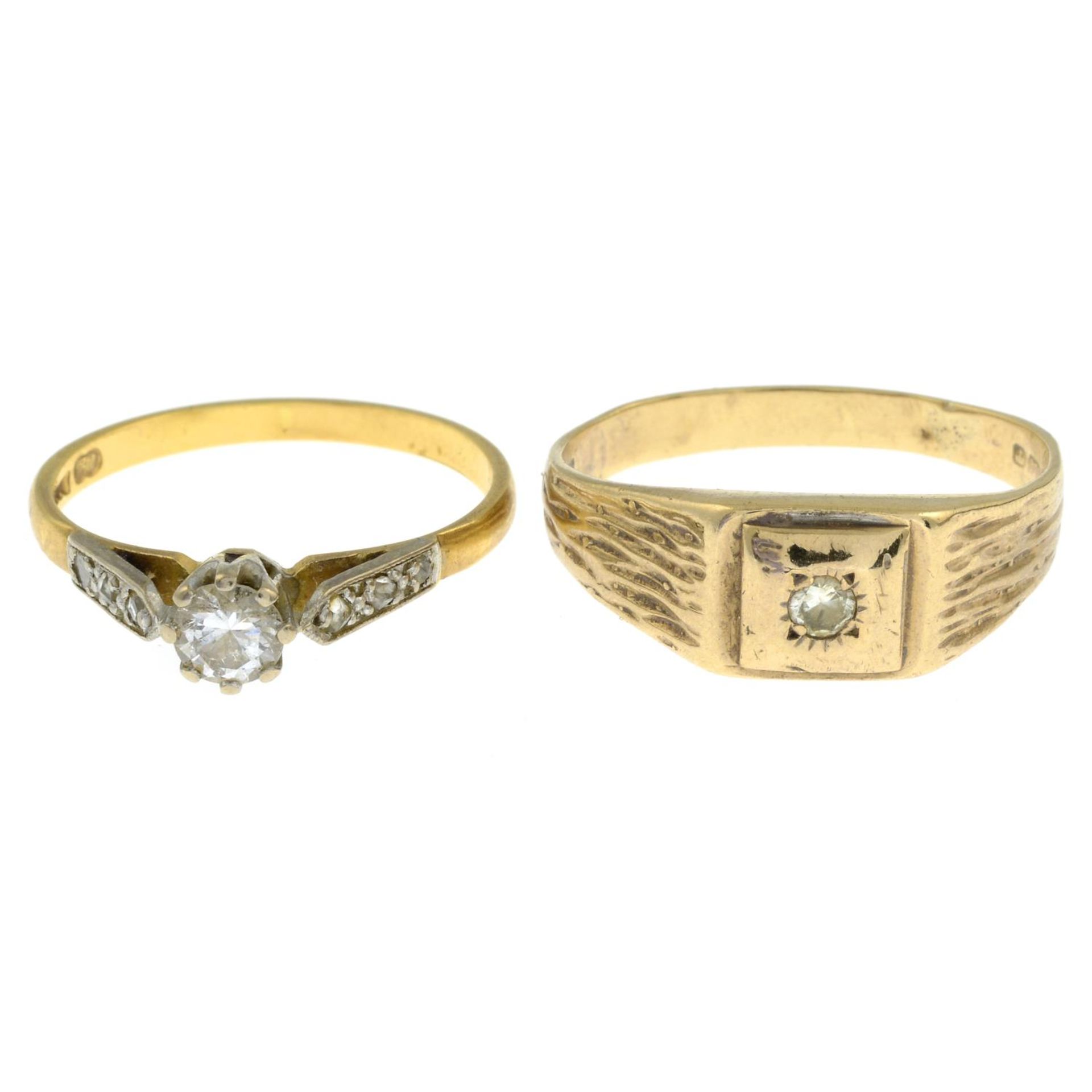 An 18ct gold diamond ring and a 9ct gold diamond ring.