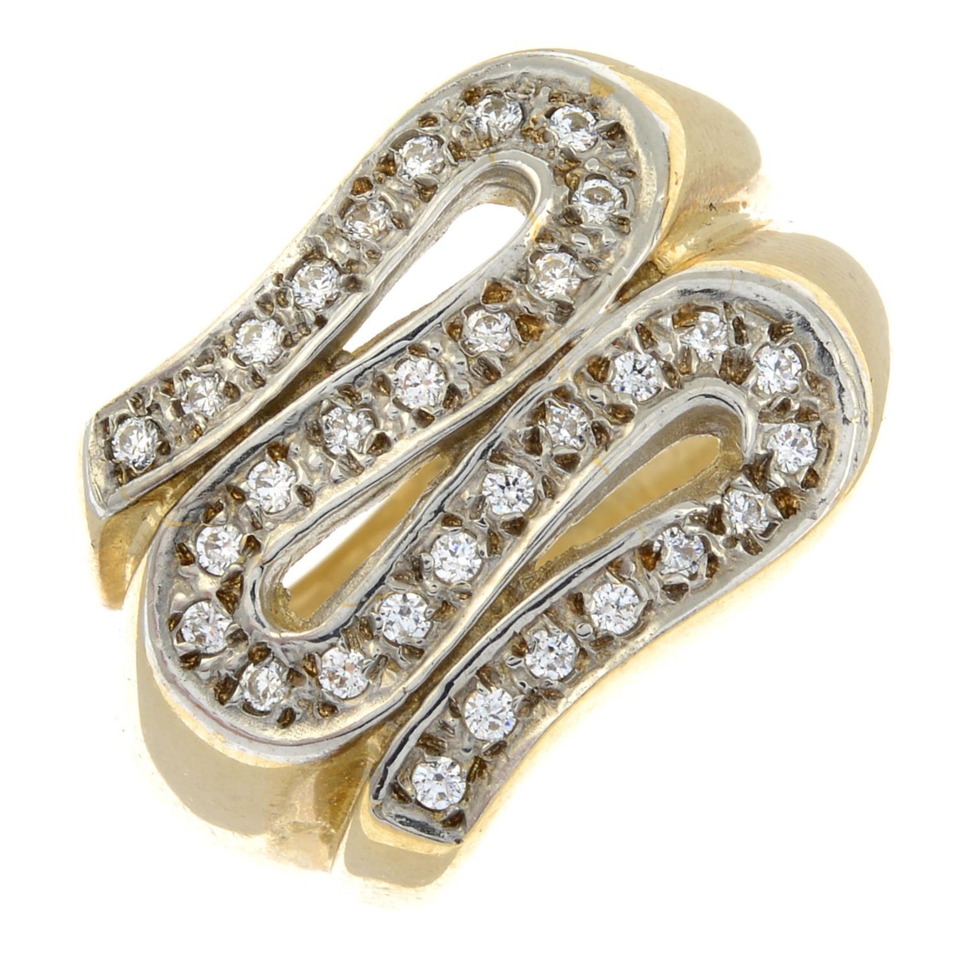 A 9ct gold diamond dress ring.Estimated total diamond weight 0.45cts.Ring size L.