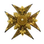 A Georgian tortoise shell and seed pearl Maltese cross brooch with an acorn motif.