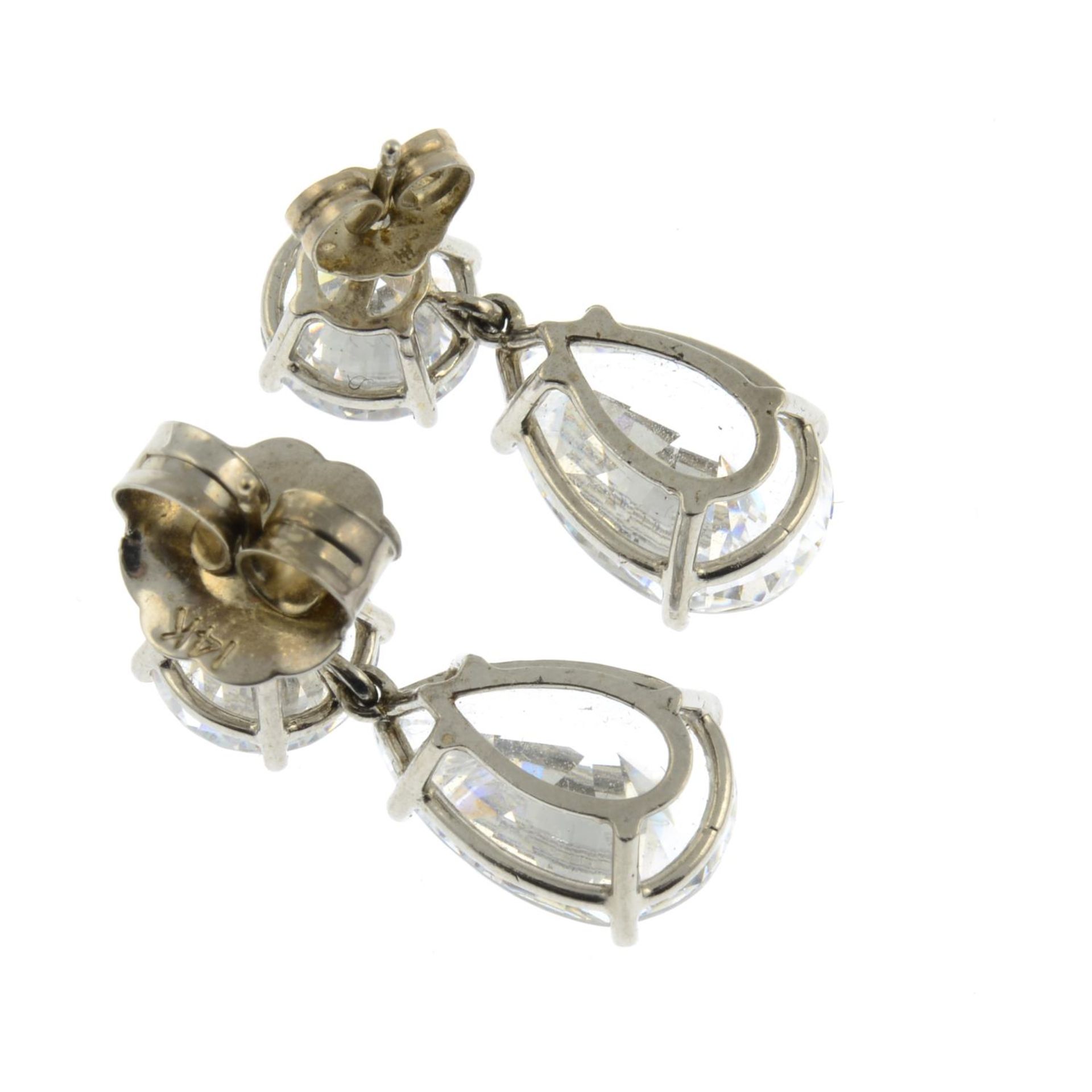 A pair of cubic zirconia drop earrings.Length 2.2cms. - Image 2 of 2