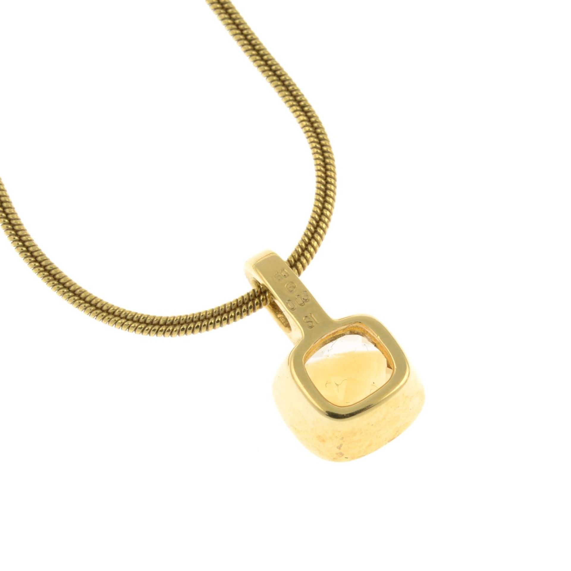 An 18ct gold citrine and diamond pendant with chain.Total diamond weight 0.03cts stamped to - Image 2 of 3