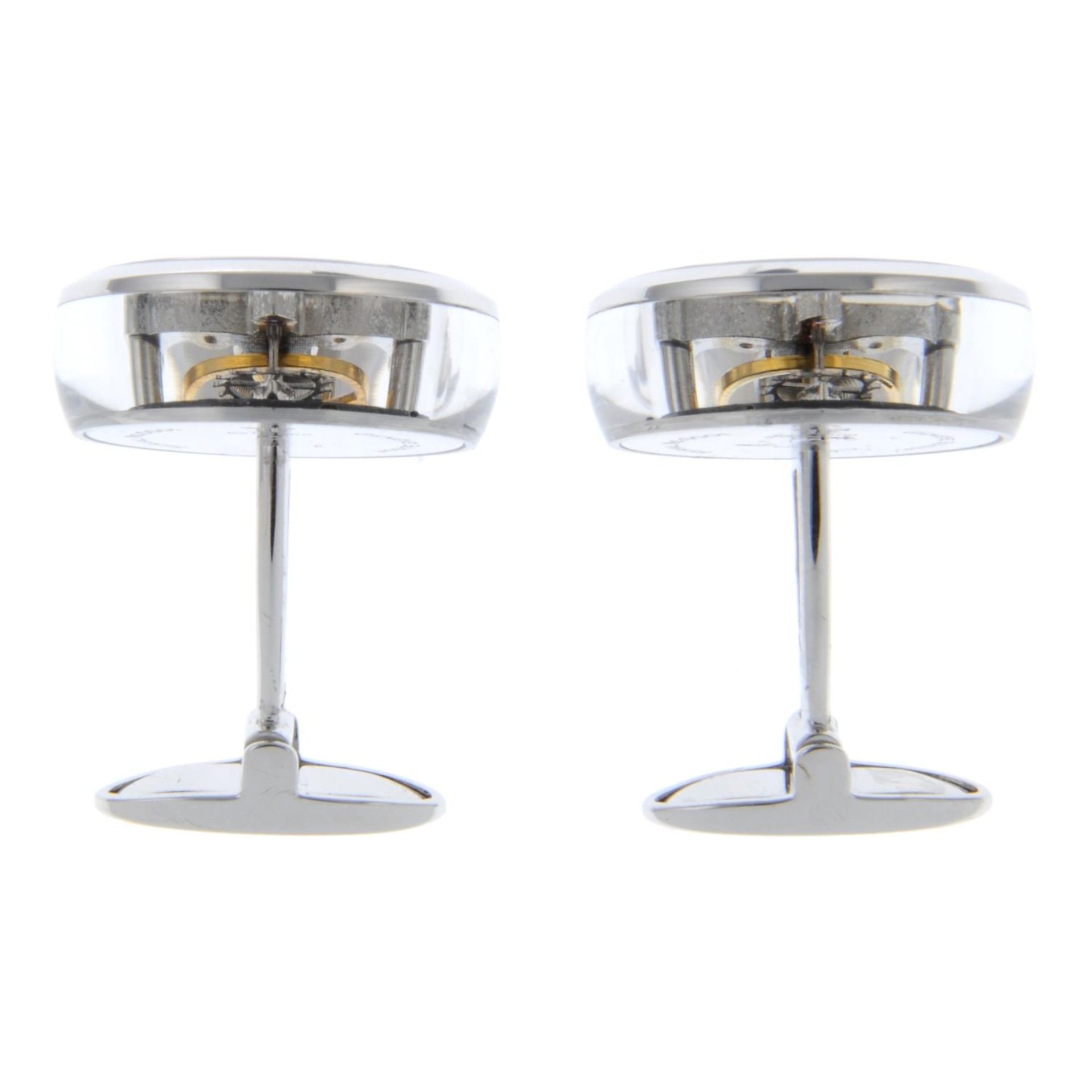 A pair of 18ct white gold, sapphire watch movement cufflinks. - Image 5 of 6