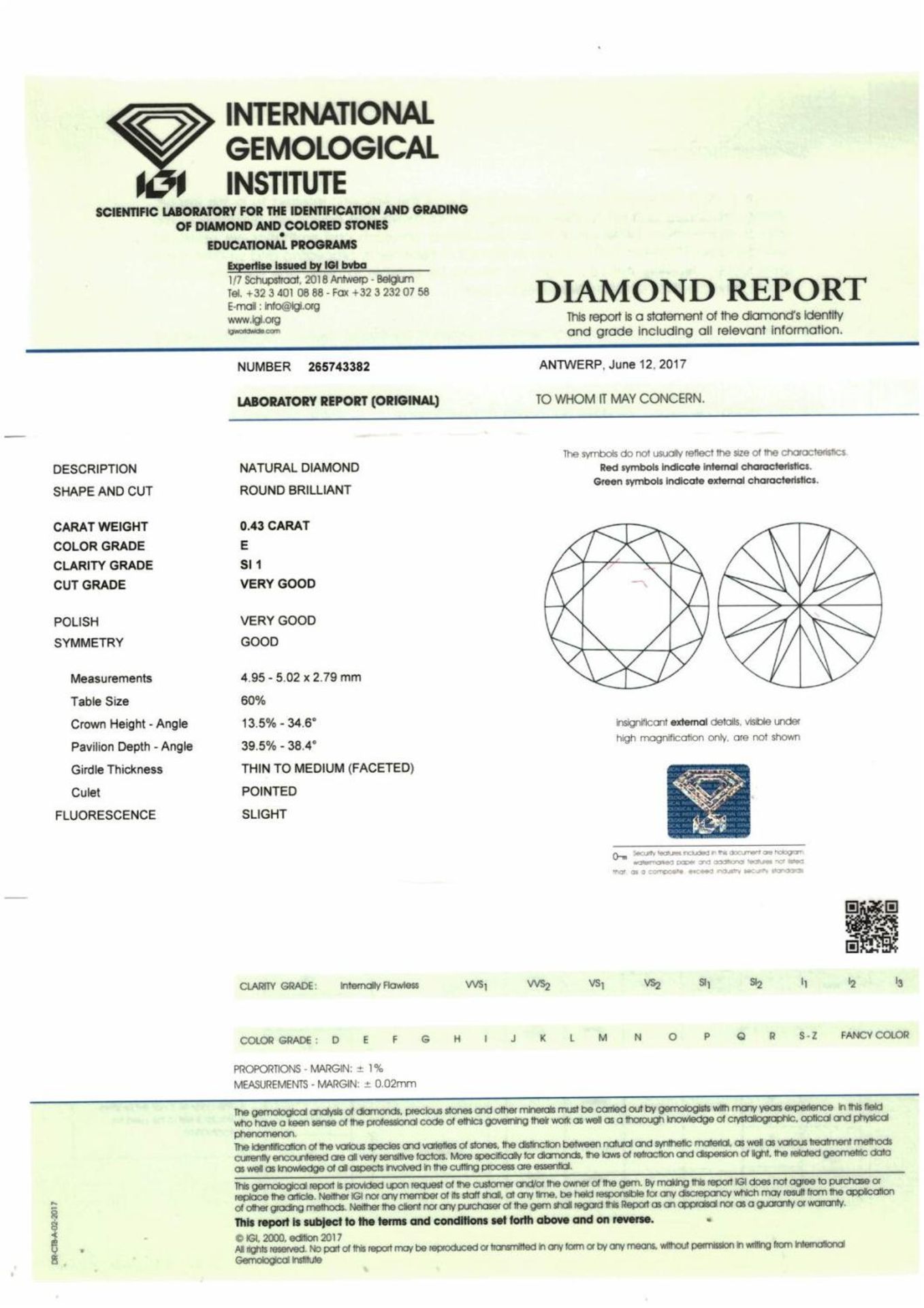 A brilliant cut diamond, weighing 0.43ct. - Bild 3 aus 3