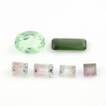 Seven vari-shape vari-colour tourmaline To include oval, square and rectangle shapes.