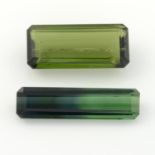 Two rectangular shape green tourmalines, weighing 2.70ct and 4.81ct.