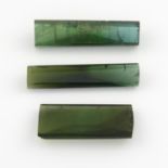 Three rectangular shape green tourmalines,