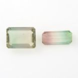 Two rectangular shape bi colour tourmalines.