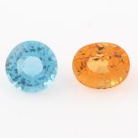 One circular shape spessartine garnet and one circular shape apatite,