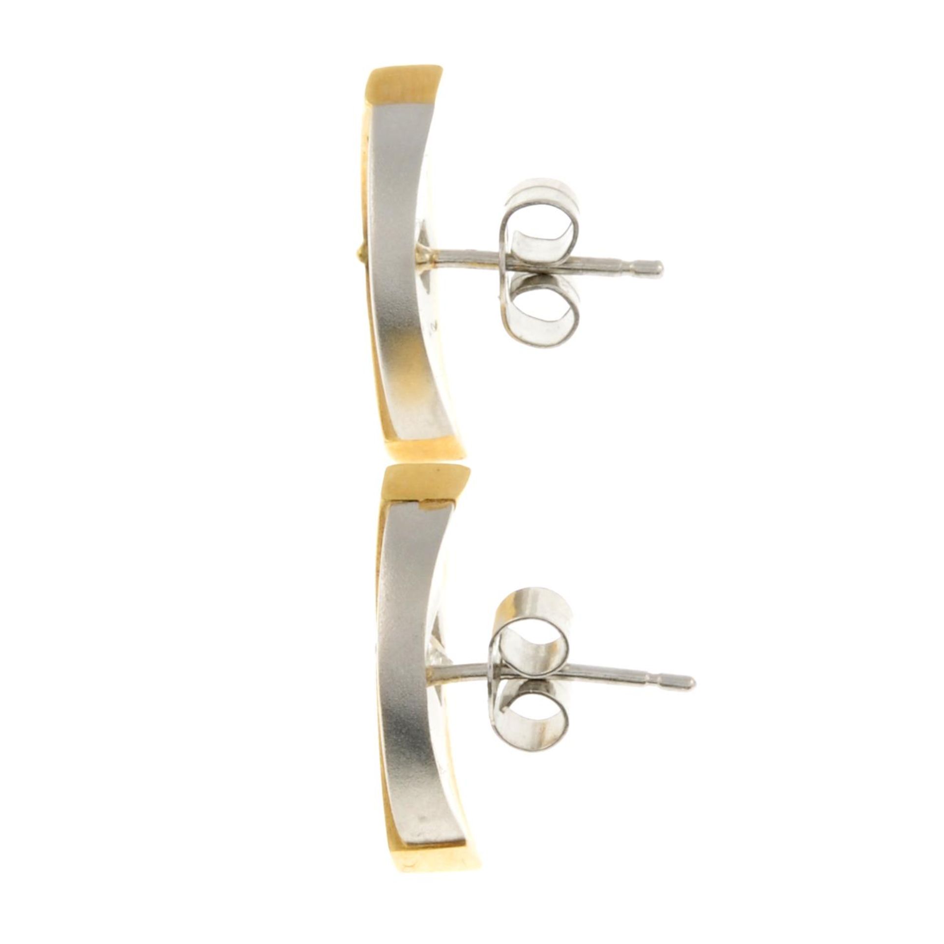 A pair of platinum square-shape diamond stylised fan bi-colour earrings.Estimated total diamond - Image 2 of 3