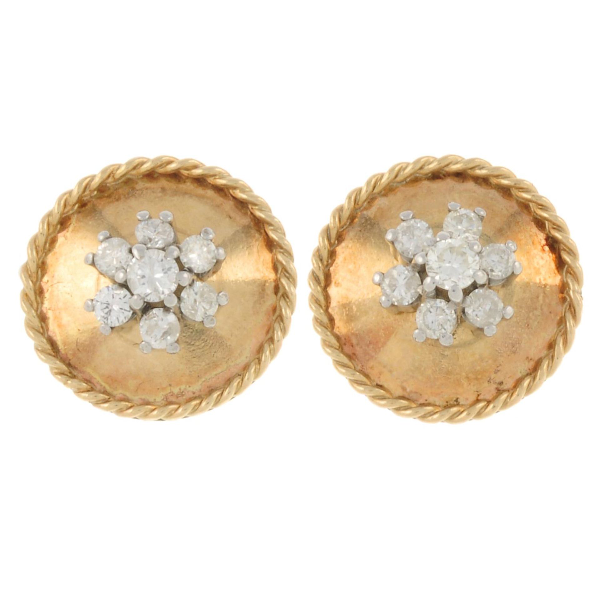A pair of brilliant-cut diamond cluster earrings,