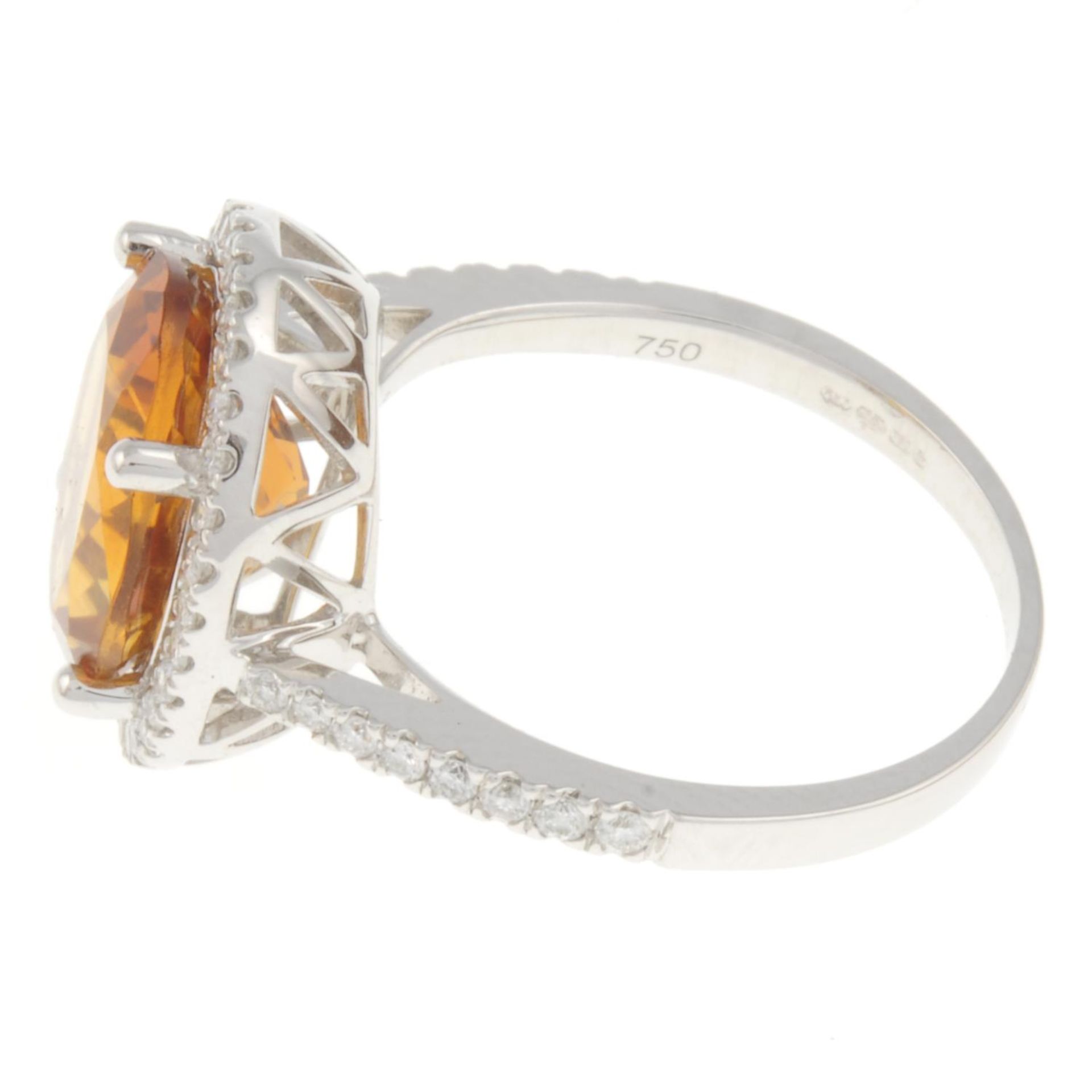 An 18ct gold citrine and brilliant-cut diamond cluster ring.Citrine weight 3.77cts.Total diamond - Image 2 of 4