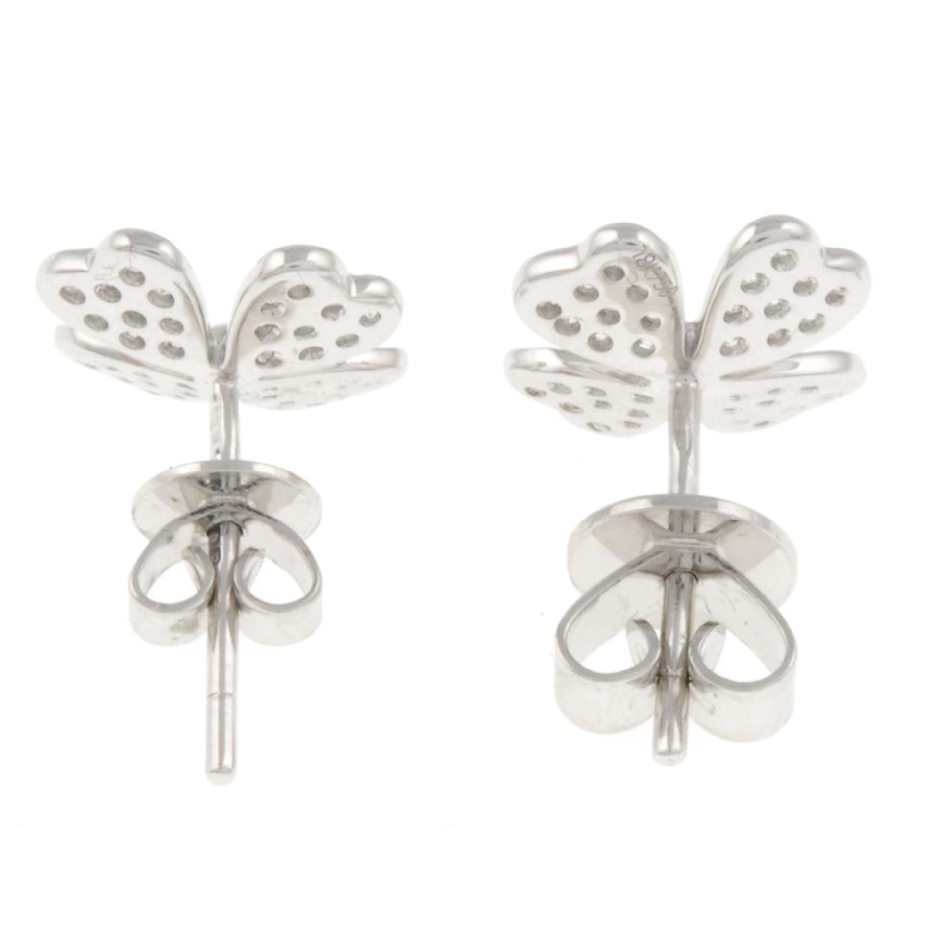A pair of 18ct gold brilliant-cut diamond four-leaf clover stud earrings.Total diamond weight - Image 3 of 3