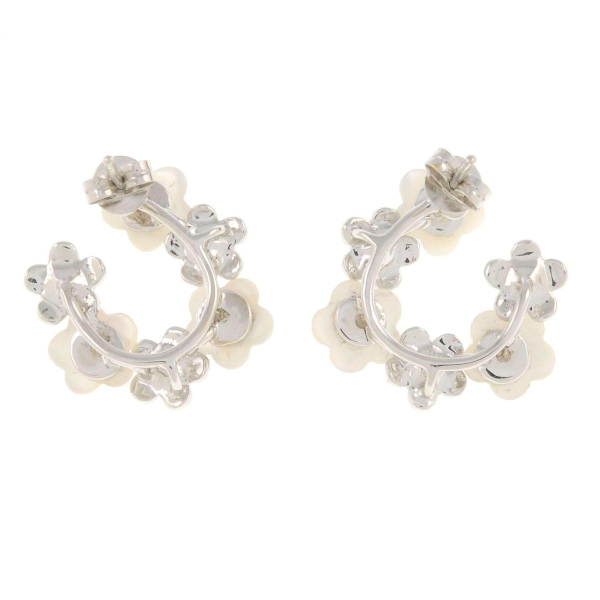 A pair of 18ct gold mother-of-pearl and brilliant-cut diamond flower earrings.Estimated total - Image 2 of 2