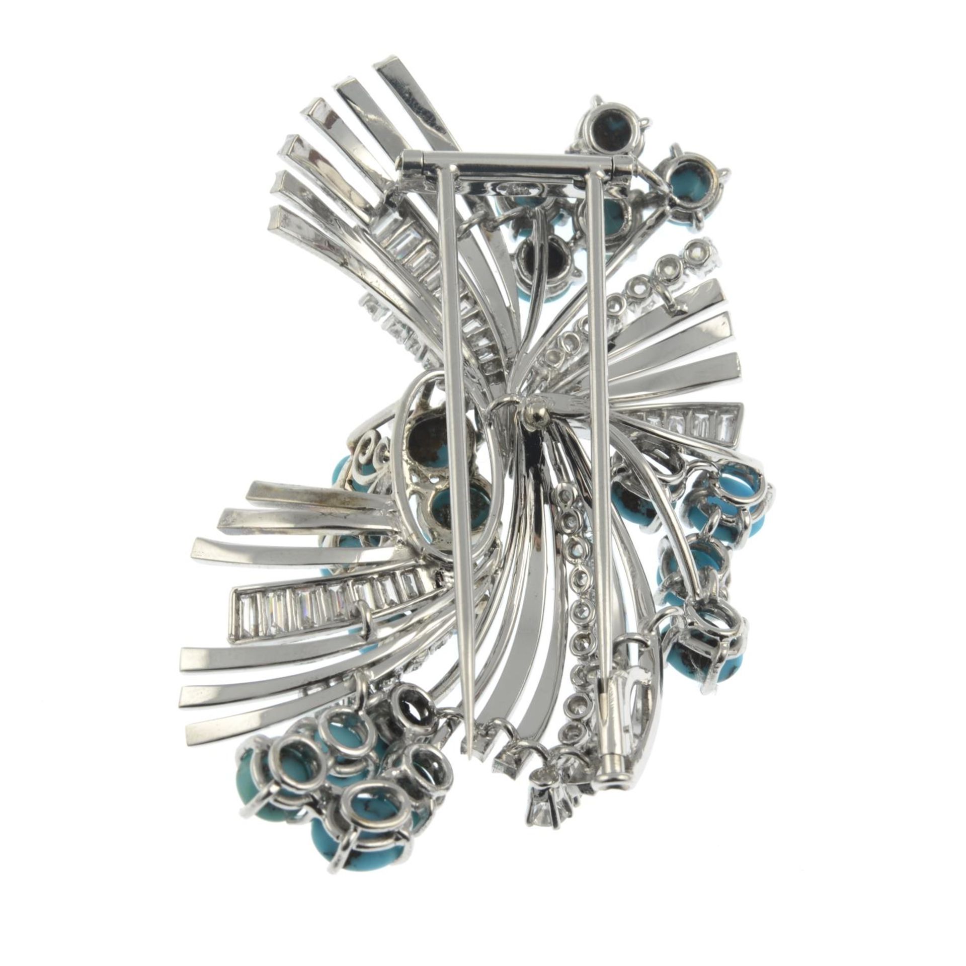 A turquoise and vari-cut diamond spray brooch. - Image 2 of 2