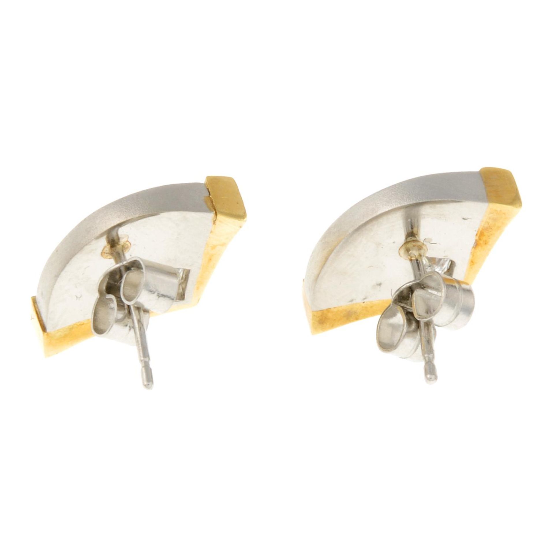 A pair of platinum square-shape diamond stylised fan bi-colour earrings.Estimated total diamond - Image 3 of 3