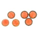 A set of coral and rose-cut diamond jewellery,