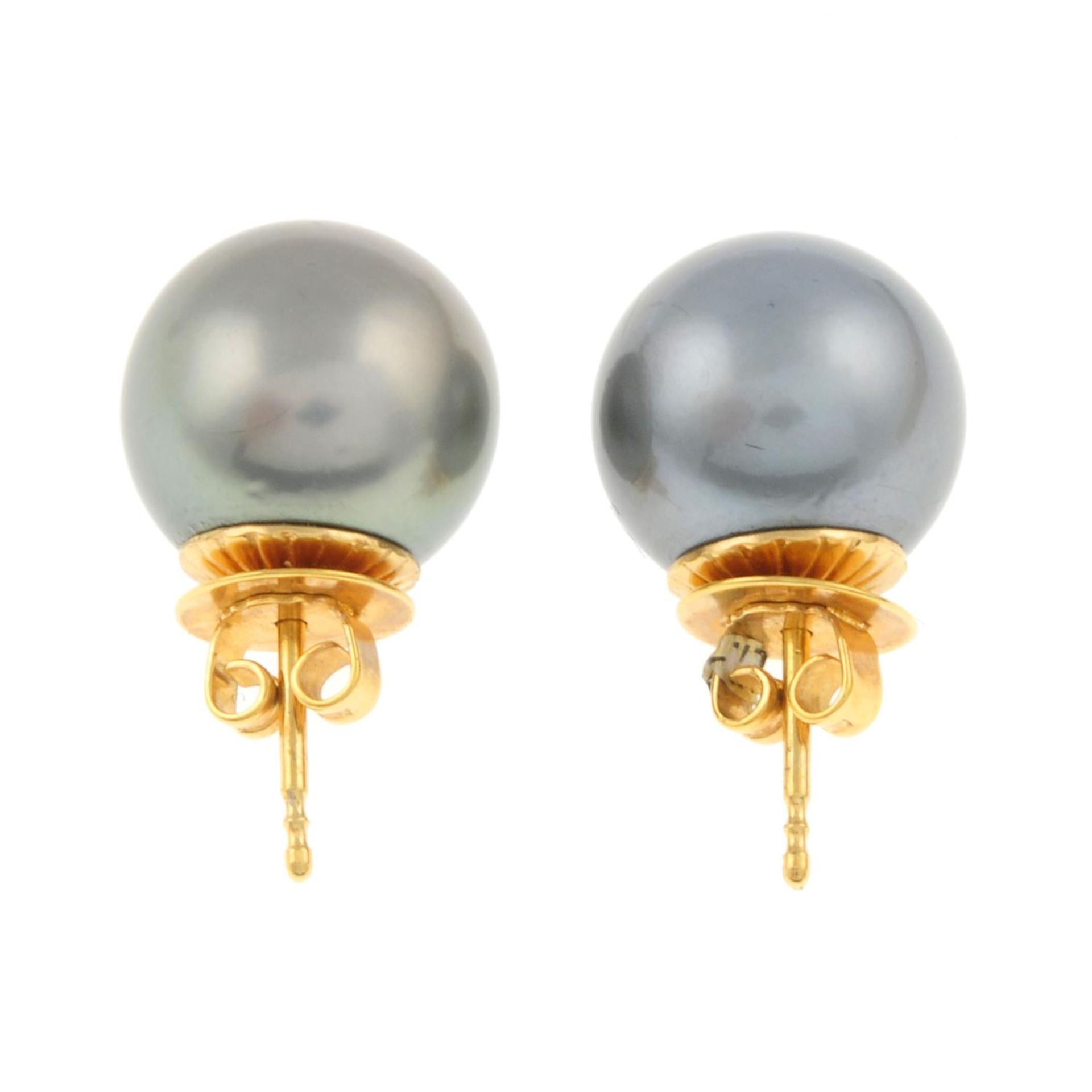 A pair of tahitian cultured pearl stud earrings. - Image 3 of 3